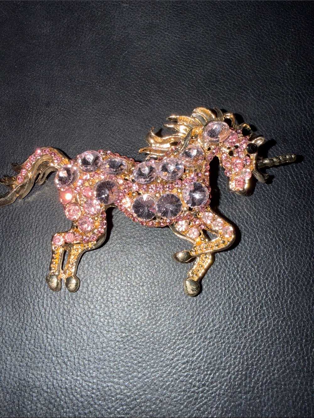 Pink Crystal Unicorn Brooch - Gold Tone Accent
